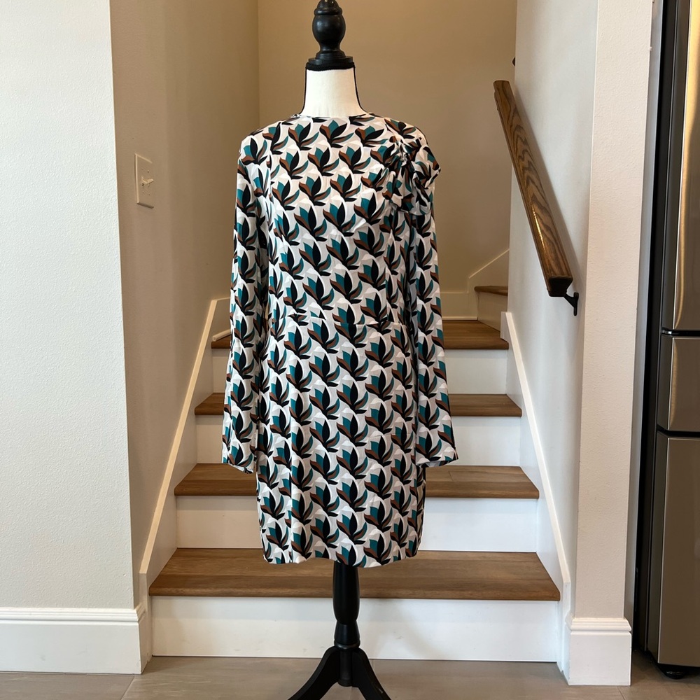 Diane Von Furstenberg Anneli Black White snd Green Long Sleeve Dress Size 12